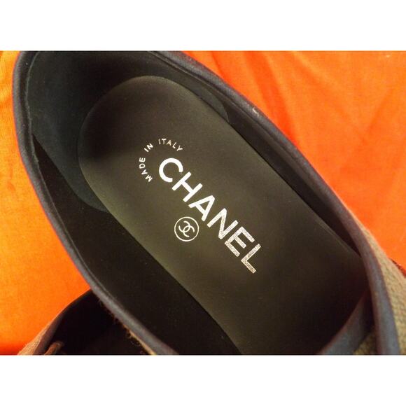 NIB CHANEL G31345 GREEN BLACK CANVAS PEARLS CC ESPADRILLE OXFORDS FLAT 40 - Picture 8 of 12